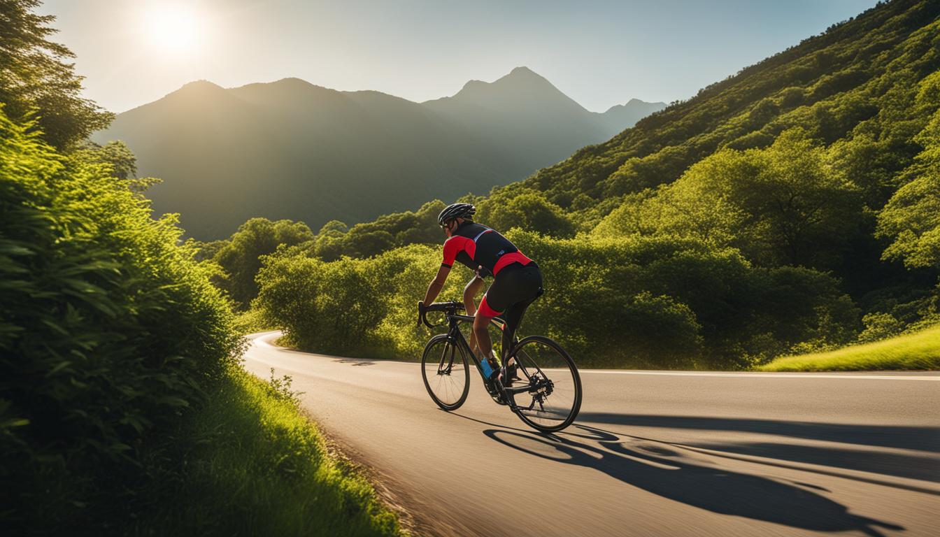 Cyclist riding through a scenic landscape